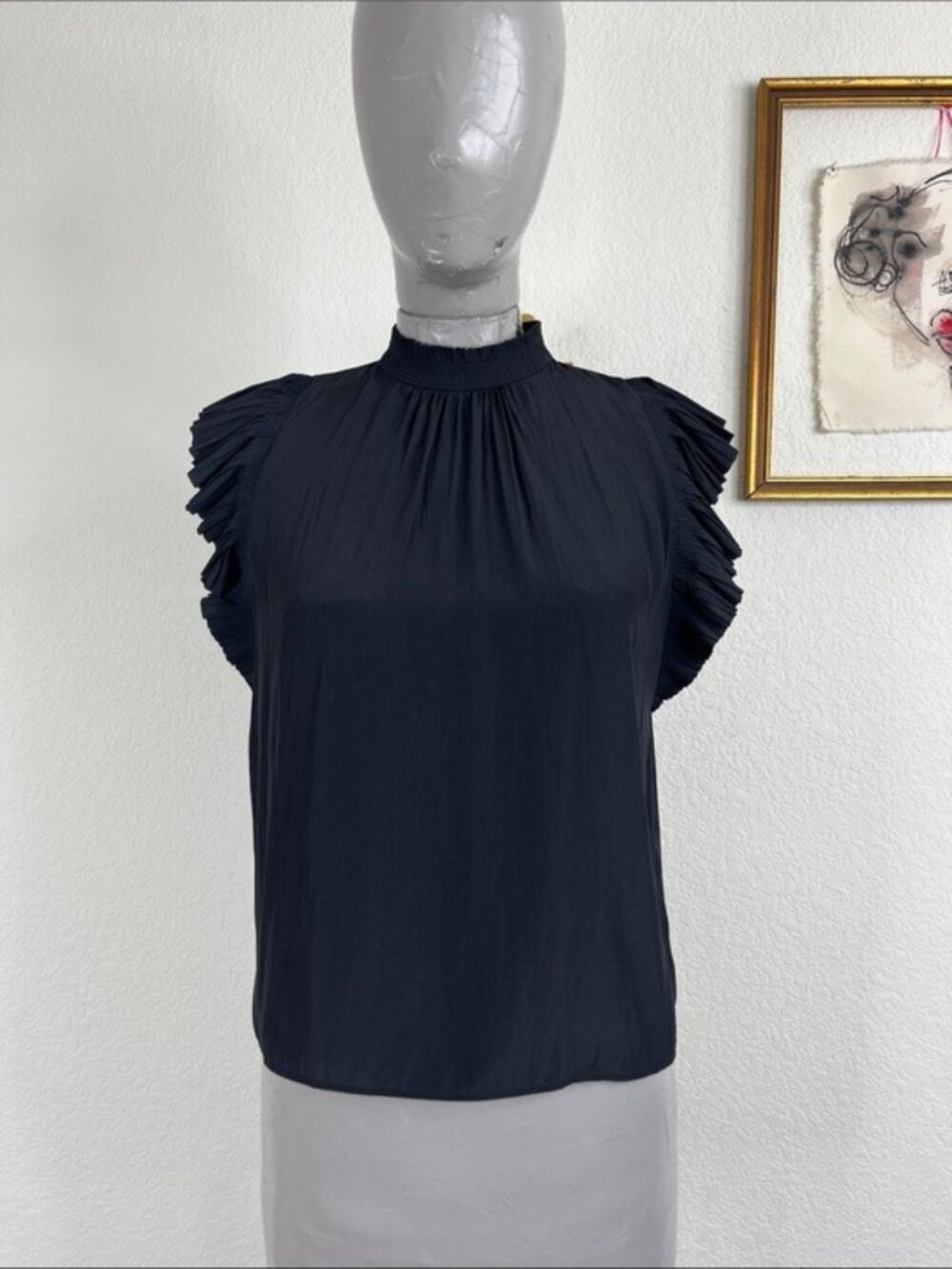 FRAME Pleated Ruffle Sleeveless Top